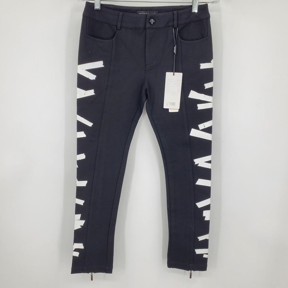 NWT Punk Rave Black Skinny‎ Leg Pants White Graphic Print Skull Button Medium
